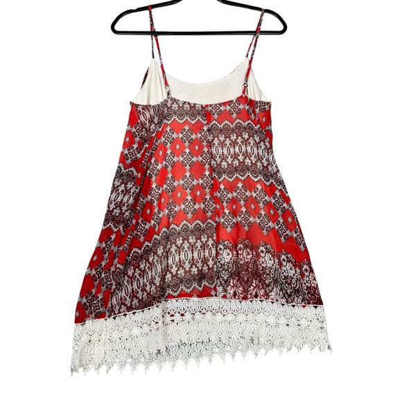 Show Me Your Mumu Red Print Lace Trim Slip Dress Size Small Boho Festival - Picture 3 of 6